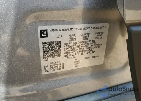 2020 Chevrolet Trax 1Lt from USA, damaged, VIN 3GNCJPSB1LL207142